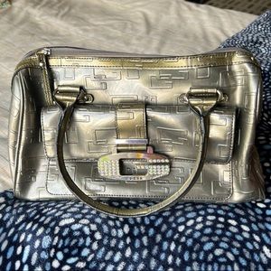 Silver Vinyl GUESS Emblem Purse
